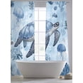 thumbnail image 5 of Coastal Blue Sheer Curtains 96 Inch Long 2 Panels, Sea Turtles Jellyfish Corals Summer Marine Life Light Filtering Rod Pocket Curtains, Sheer Voile Drapes for Living Room Bedroom, 52"x96", 5 of 8