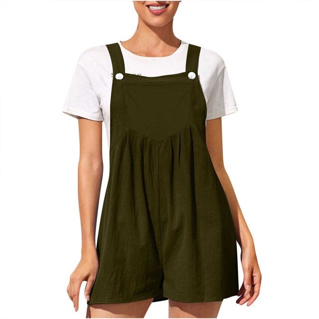 Penkiiy Combinaisons pour Femmes Combinaison Pyjama Solide Décontracté à Bretelles Jambes Larges Short Vert Armée m Combinaisons