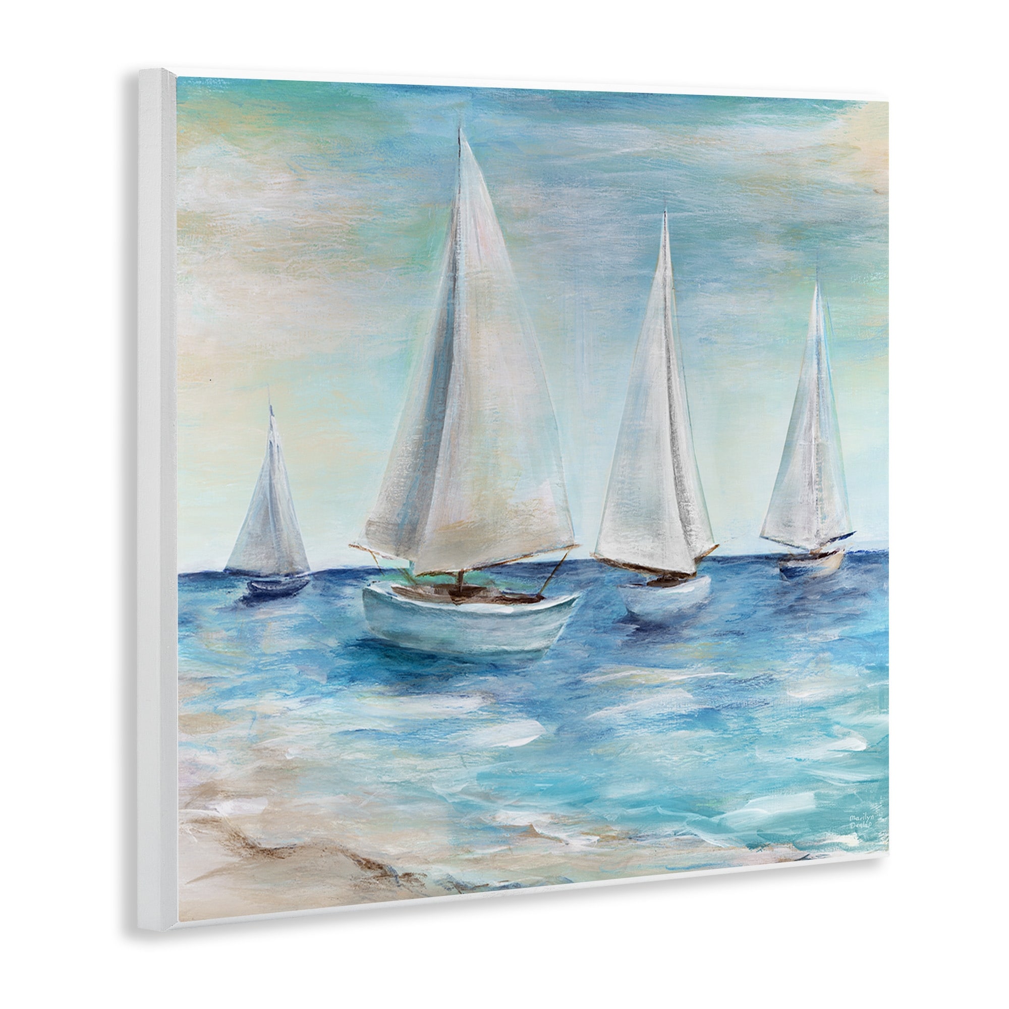 Stupell Industries Sailboats Floating Peacefully Daytime Beach Shoreline Painting Painting Unframed Art Print Wall Art, Design by Marilyn Dunlap