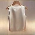 thumbnail image 3 of Womens Workout Tank Tops Women's Elegant Solid Satin Pearl Round Neck Sleeveless Camisole Cami Tops for Women Beige L, 3 of 4