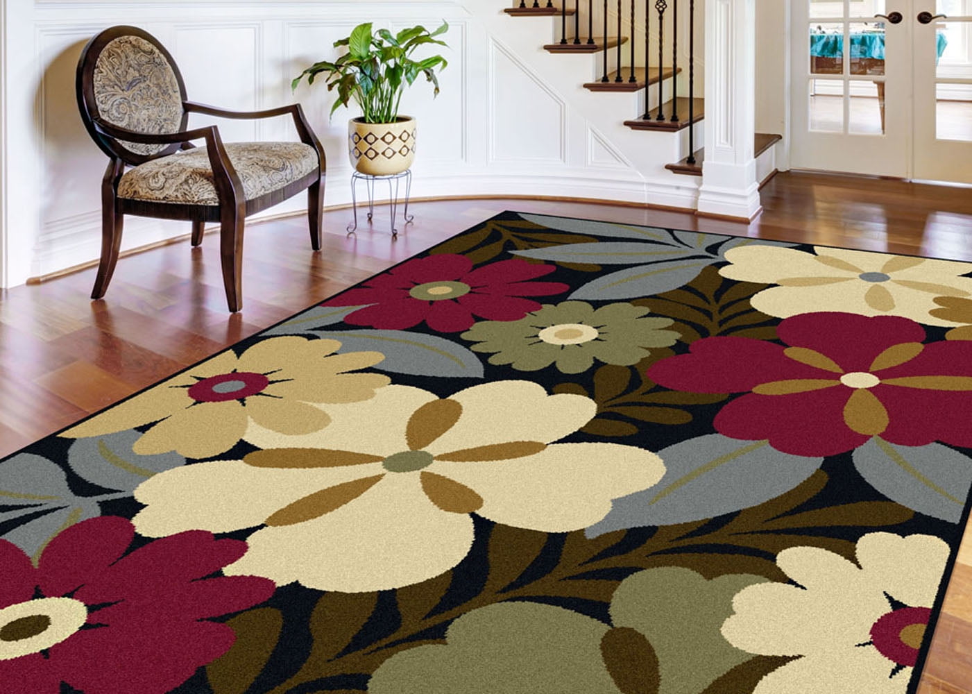 Potenza Buhl Area Rugs 4520 Contemporary Multi Flowers Leaves Daisies