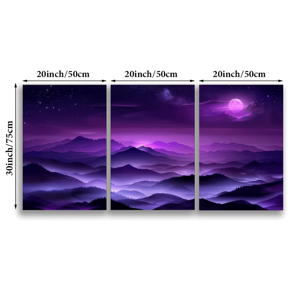 3pcs/set, Canvas painting--Unframed, Stunning purple nebula, Wall decoration, bedroom, living room, library, office, cafe, bar, abstract art, perfect birthday, holiday gift,