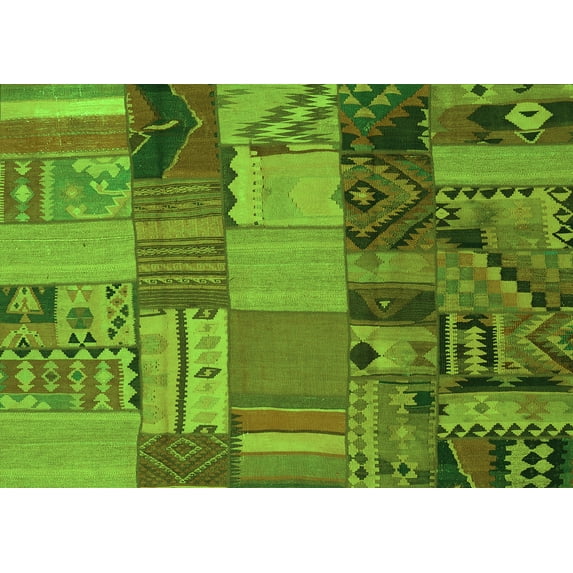 Ahgly Company Indoor Rectangle Patchwork Green Transitional Area Rugs, 8' x 12'