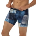 thumbnail image 3 of Rateoe Indigo Patchwork Quilt Print Men’s Underwear Boxer Briefs Soft Comfortable Underwear Boxer Briefs, Long Leg Briefs,Anti-chafing Boxer Briefs, 3 of 7