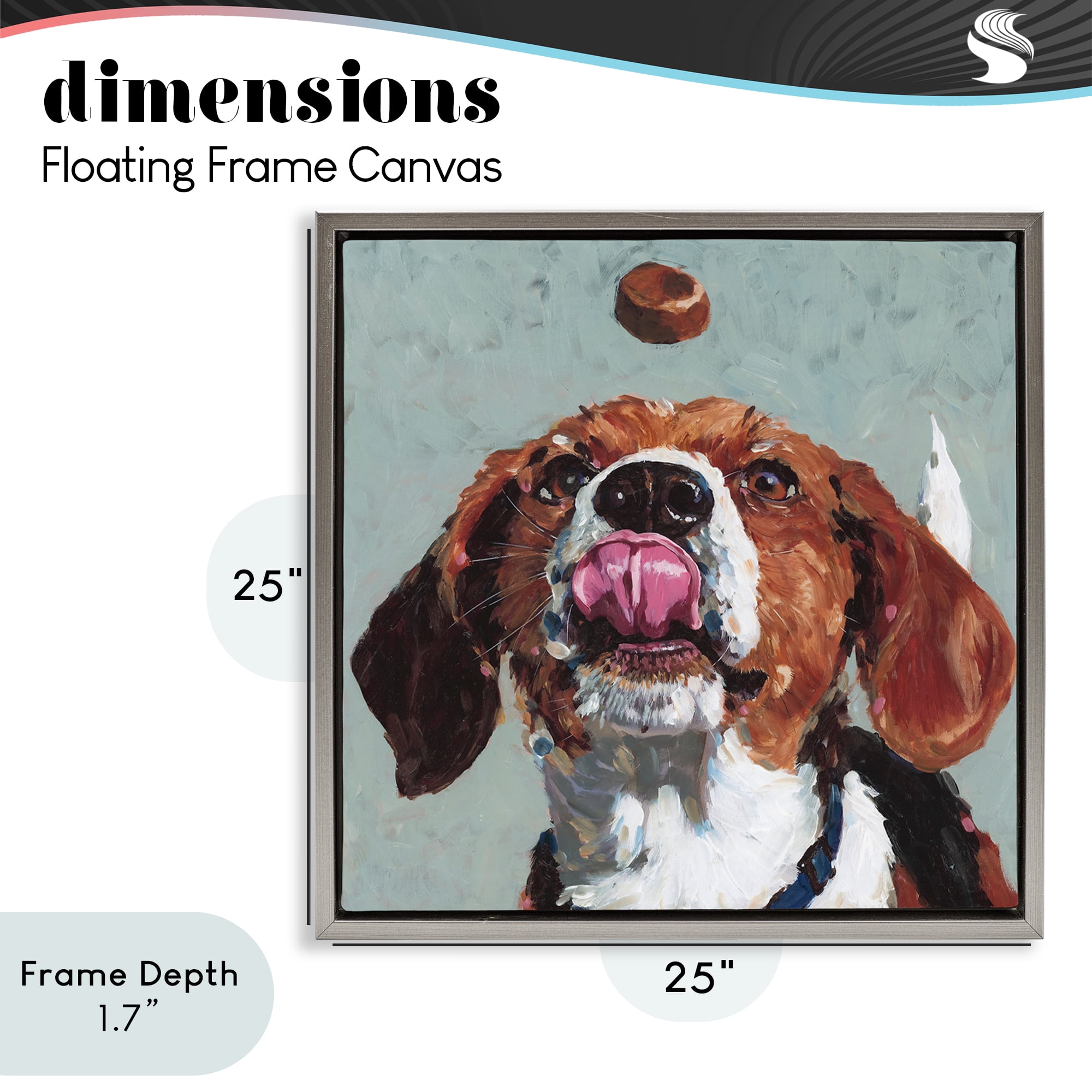 Stupell Industries Beagle Treat Excitement Gray Framed Floater Canvas Wall Art, design by Studio Bautista