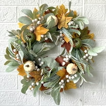 Fall Wreath for Front Door with Pumpkins Berry Artificial Maples Leaves Wreath Autumns Harvest Fall Thanksgivings Halloween Decoration Indoor Outdoor