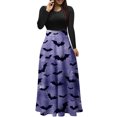 thumbnail image 2 of Qiopertar Vente de Liquidation Robe Longue à Manches Longues Imprimée Halloween pour Femmes avec Fermeture Éclair Col Rond Jupe Longue Offres de la Semaine Moins de 5$, 2 of 5