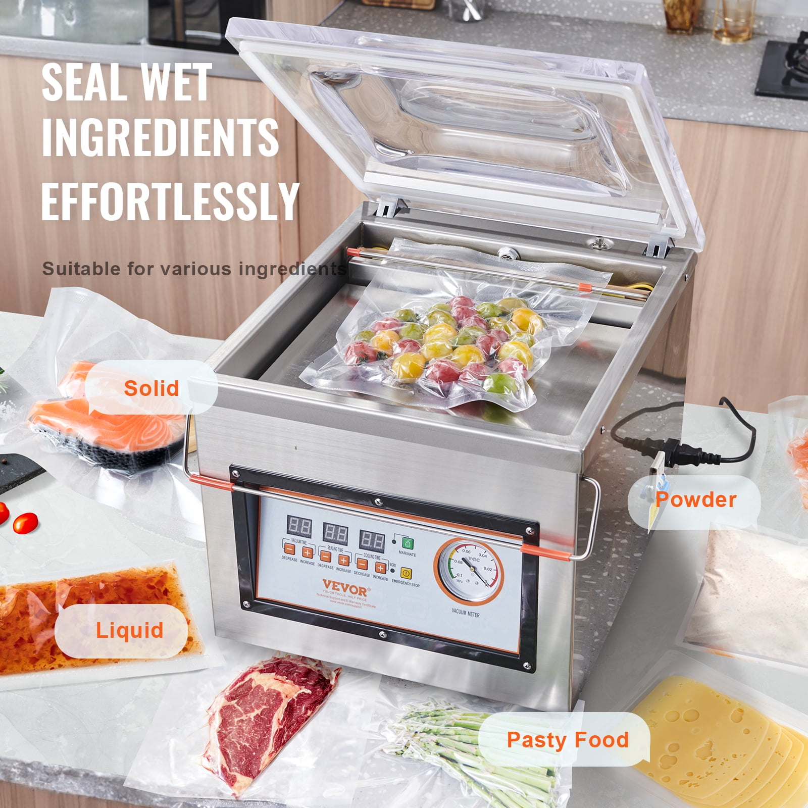 VEVOR Vacuum Sealer, 320W, Ideal for Wet Foods, Meats & Marinades, Compact Design, 12.6" Seal Bar, Suitable for Both Home & Commercial Kitchens