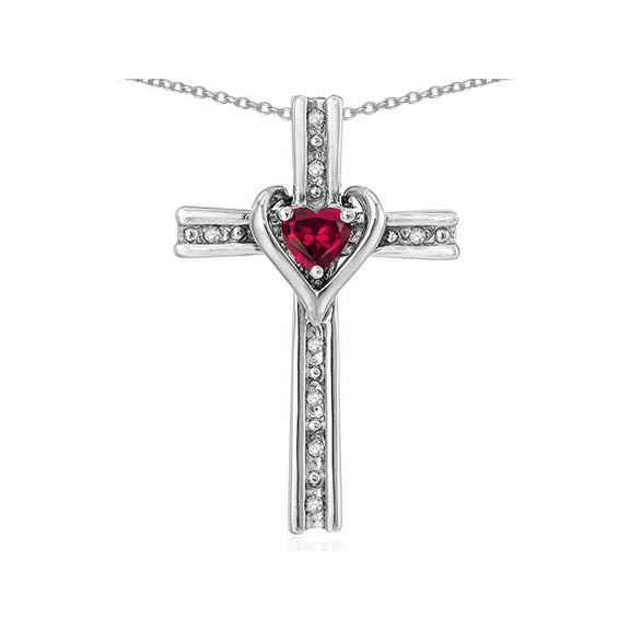 Star K� 14k Gold Two Tone Love Cross with Created Ruby Heart Stone Pendant Necklace
