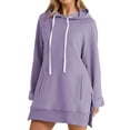 thumbnail image 2 of Women's Longline Hooded Sweatshirt, Side Slit Detail with Pockets, Oversized Casual Pullover for Layered Looks and Comfortable Daily Wear-Light Violet, 2 of 7