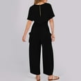 thumbnail image 4 of Dazajoo Women Solid Color Cotton Linen Jumpsuits With Pockets Summer Casual Short Sleeve Wide Leg Elastic Waist Jumpsuit Pants for Women 2024 Dressy Trendy Oversized Flowy Jumpers,Black,S, 4 of 9