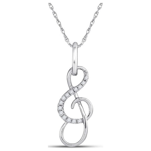 10kt White Gold Womens Round Diamond Treble Clef Music Note Pendant 1/10 Cttw