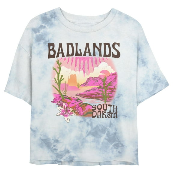 Junior's Lost Gods Badlands South Dakota Mountains Graphic Crop T-Shirt White/Blue Large