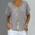 thumbnail image 2 of Olyvenn Linen Shirts for Women Summer Vintage Plain T Shirt Beach Vacation Boho Tops Trendy Vneck Tees Casual Loose Fit Tshirt Gray L, 2 of 6