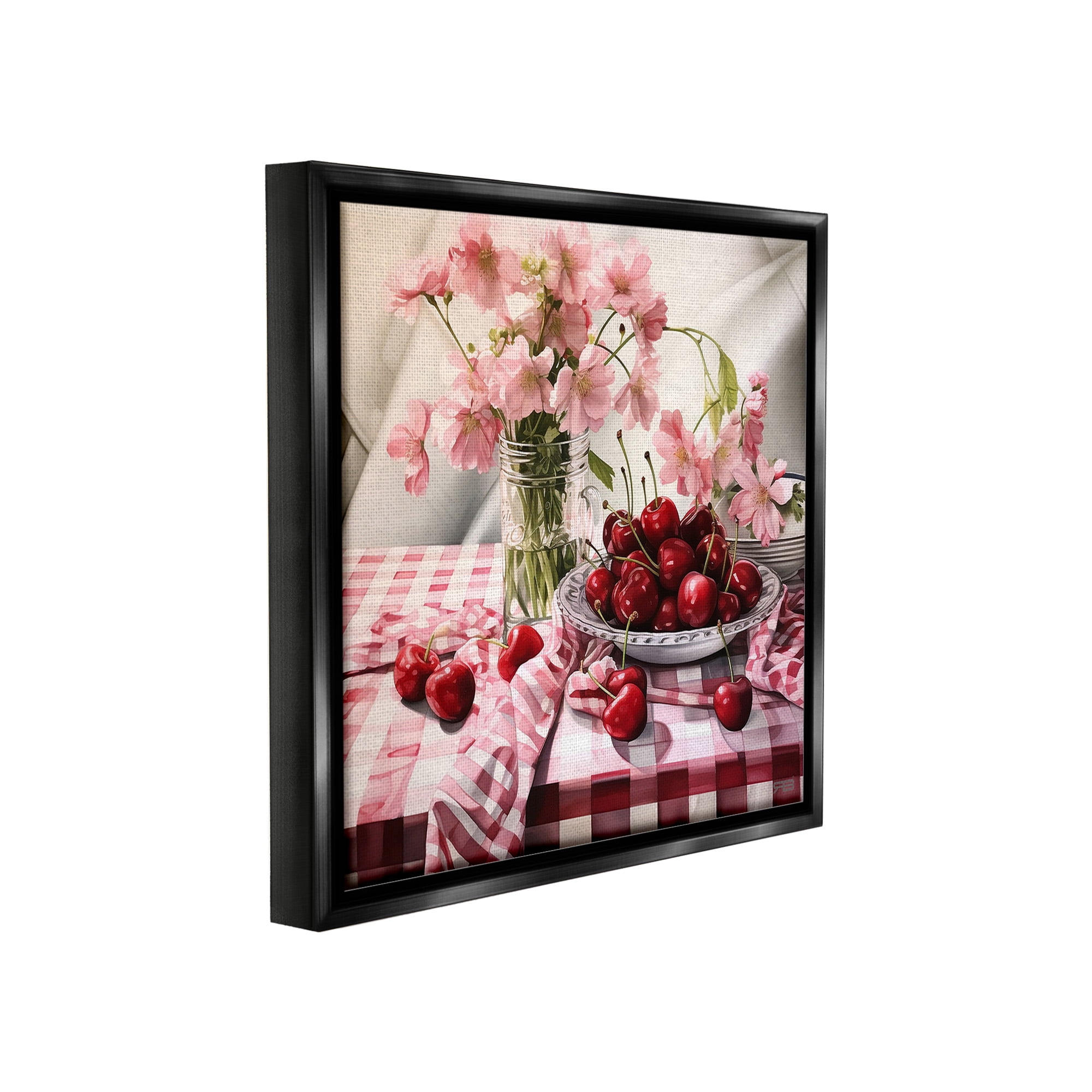 Stupell Industries Summer Cherries & Florals Food & Beverage Painting Black Floater Framed Canvas Art Print Wall Art, 18 x 18