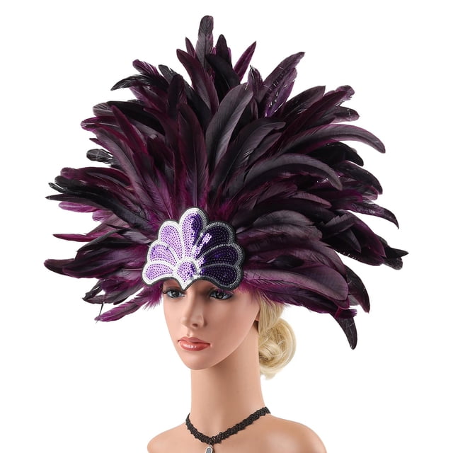 Tocado de plumas para mujer, accesorio fotográfico, tocado de carnaval para festivales de Halloween violeta
