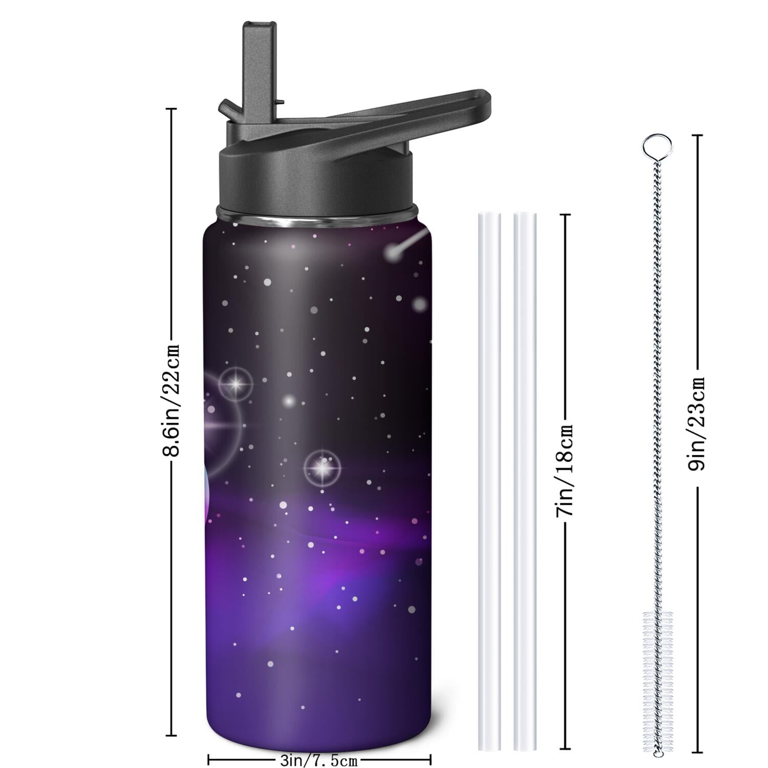 Galaxy Insulated Water Bottle with Straw & Cleaning Brush – 18oz | Leakproof, BPA-Free, 304 Stainless Steel, Wide Mouth, Travel Mug for Car, Gym, Office, Starry, Christmas Thanksgiving Gift