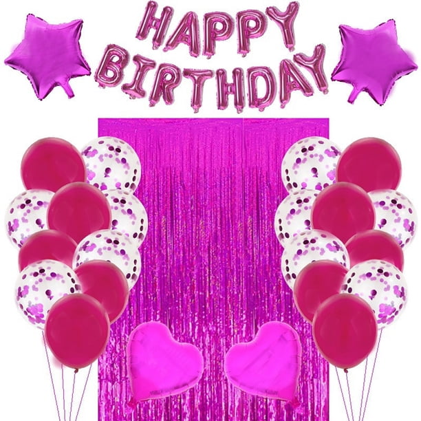 Decoración de fiesta de cumpleaños, globos de látex, pancarta de globos de feliz cumpleaños con 2 cortinas de flecos de aluminio Zhivalor CPB-SSW821-3