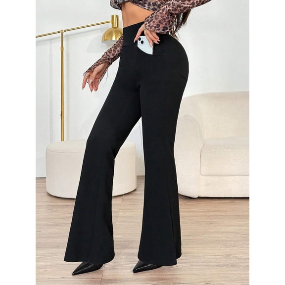 Women's Petite High Waist Slant Pocket Flare Leg Pants