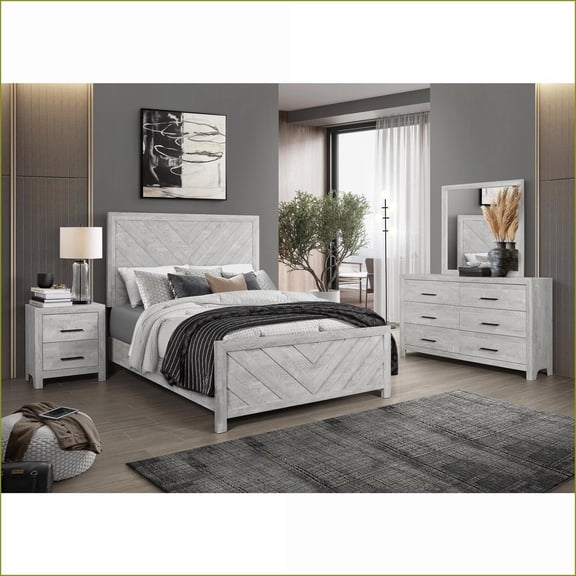 Bedroom Set Queen 4PC Modern with Storage, Solid & Manufactured Wood Natural | Wood | Standard Beds