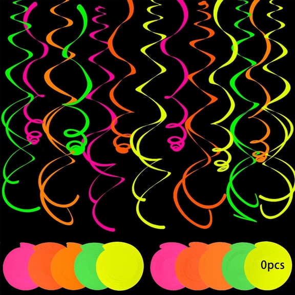 Colorful Hanging Swirl Decorations, Neon Ceiling Streamers for Glow Parties, Birthday Celebrations, and Dark Decorations Supplies, 40 Pcs