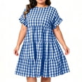 thumbnail image 4 of CALAFEBILA Summer Dresses for Women Lattern Short Sleeve O-neck Plaid Midi Sun Dress Swing Long Women's Dresses, 4 of 9