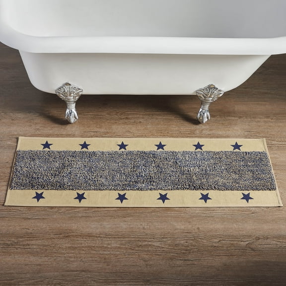 VHC Brands Bathroom Bath Mat, Cotton Floor Rug for Shower,, My Country Collection, Rectangle 17x48, Star, Khaki