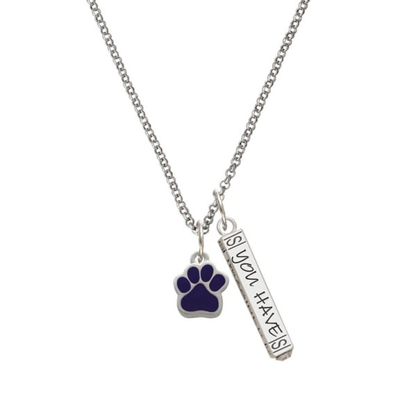 Delight Jewelry Silvertone Small Purple Paw Silvertone Live the Life You Have Imagined Bar Charm Necklace, 23"