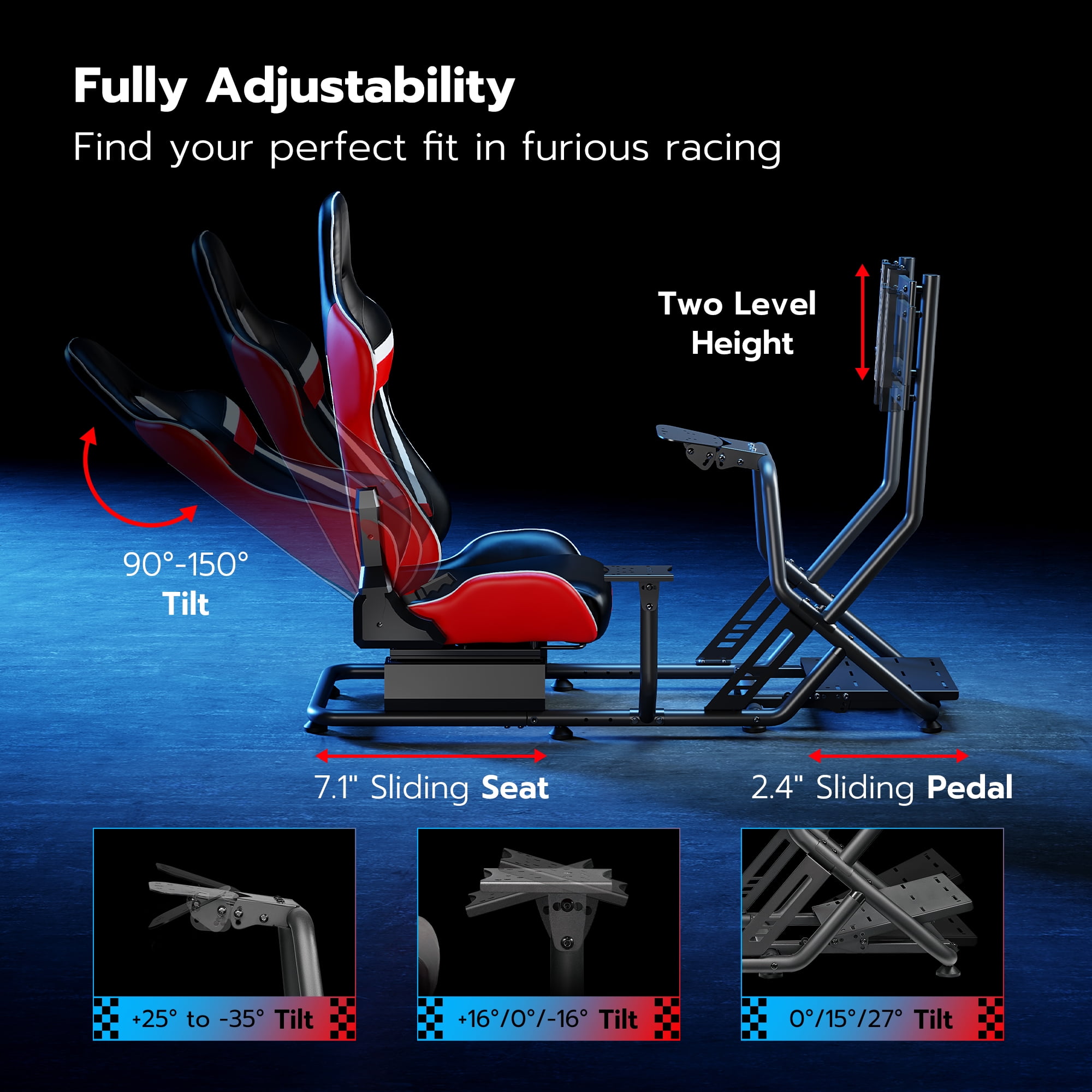 ARES WING Racing Simulator Cockpit with Seat and Monitor Mount, Adjustable Sim Racing Cockpit Compatible with Logitech, Thrustmaster, Fanatec, Moza, for PS5, PS4, Xbox and PC, Red