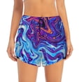 thumbnail image 2 of Hirioo Swirl Print Blue Purple for Women's Double Layer Athletic Shorts High-Performance Gym Shorts with Inner Pocket, Elastic Waistband-Small, 2 of 7