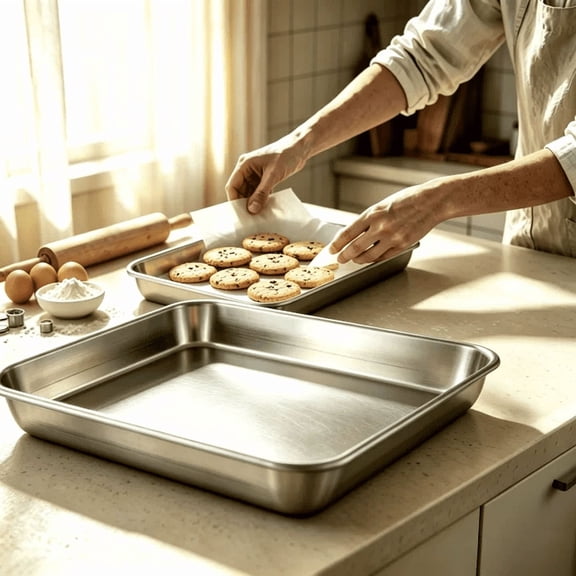 Stainless Steel Baking Pan Tray Non Stick Rust Proof Oven Safe Dishwasher Safe Toaster Metal Sheet for Cake Pastry Meat Roasting 10"x6"