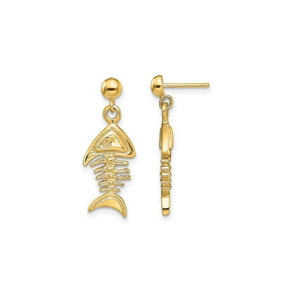 Gem & Harmony 14K Yellow Gold Fishbone Dangle Charm Earrings for Women