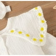 thumbnail image 3 of StylesILove Baby Girls 3D Daisy Collar Long Sleeve Gauze Cotton Romper & Headband 2pcs Fall Winter Jumpsuit Outfit (White, 6 Months), 3 of 7
