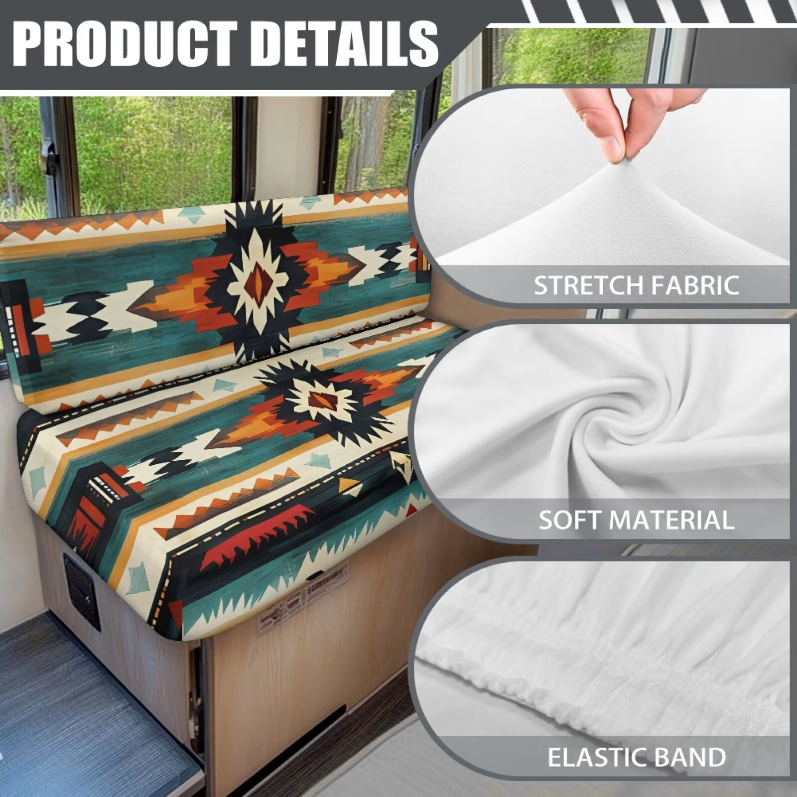 Pzuqiu RV Dinette Cushion Covers Aztec Print Camper Cushion Slipcovers Washable Comfortable Stretch Fabric for RV Camper Car Bench Seats