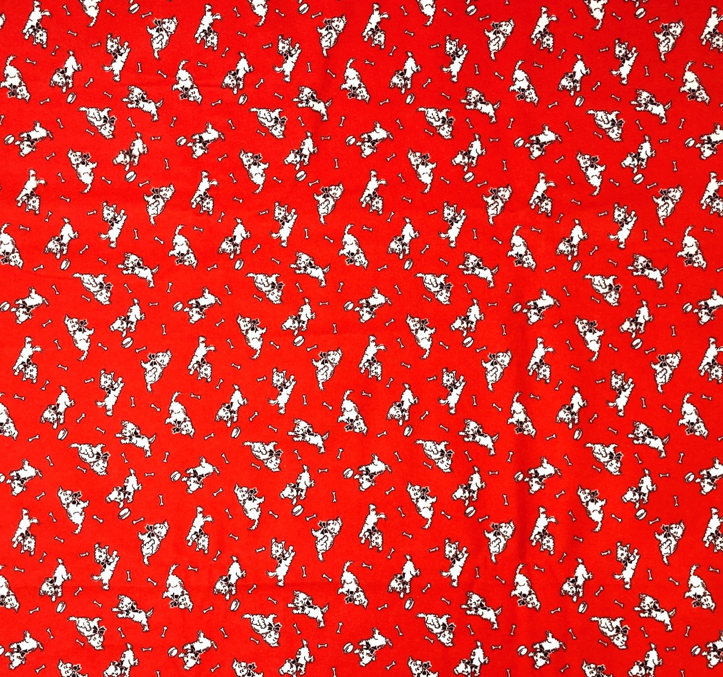 1 Yard -  Tiny White Dog & Bones on Red Flannel Cotton Fabric (Great for Sewing, Craft Projects, Throw Pillows & More) 1 Yard X 44" Wide