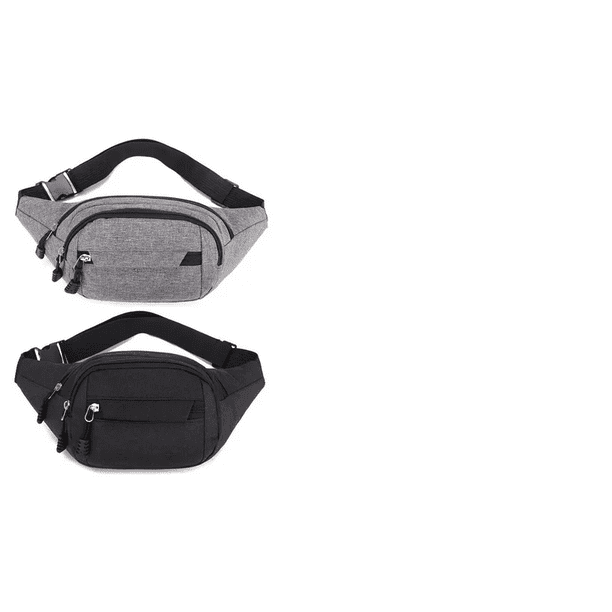 2 Piezas Riñonera Premium Deportiva Y De Viaje Unisex Gris Malubero Malu1093