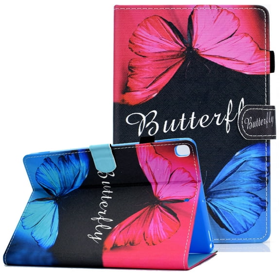Allytech iPad 7th Generation Case with Pencil Holder, Slim Fit PU Leather Full Protective Folio Stand Smart Cover Auto Sleep Wake Drop Proof Case Cover for Apple iPad 10.2" 7th Gen 2019,Butterfly