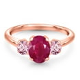 thumbnail image 3 of Gem Stone King 2.10 Ct Oval Red Ruby Pink Lab Grown Diamond 18K Rose Gold Plated Silver Ring, 3 of 6