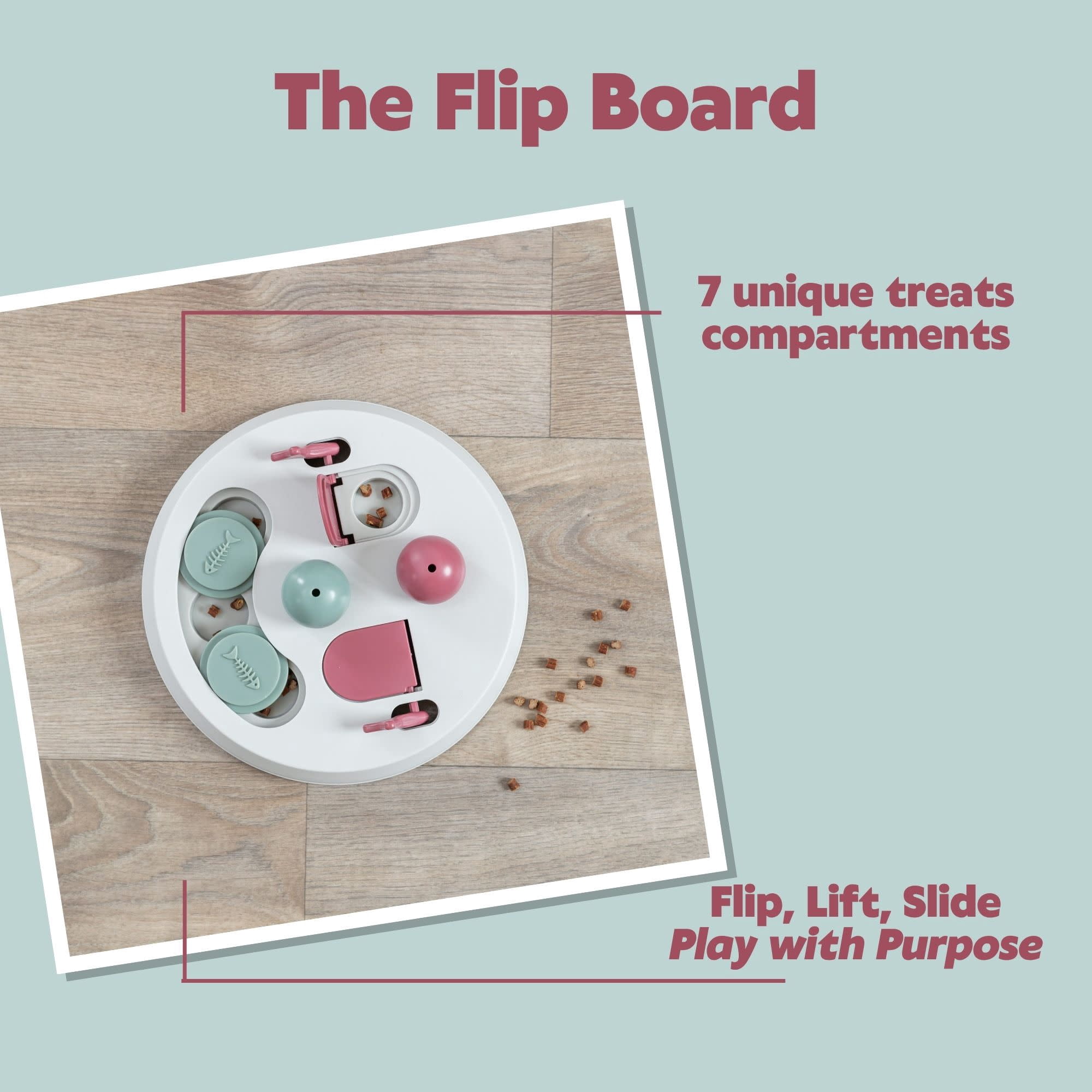 TRIXIE Flip Board Strategy Game for Cats, Puzzle Toy, Treat Dispenser, Interactive Play, Red
