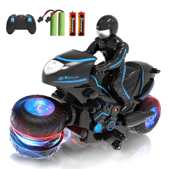 Tecnock RC Motorcycle, Remote Control Motorcycles with LED Lights, RC Cars Dirt Bike Toy, 360° Spins and Flips, Gift for Kids