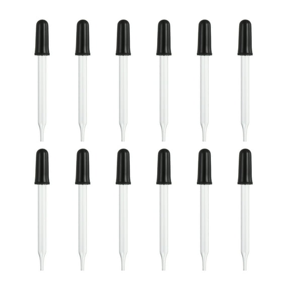 Uxcell 1ml Glass Straight Tip Eye Dropper with Rubber Cap, Clear Black, 12Pcs