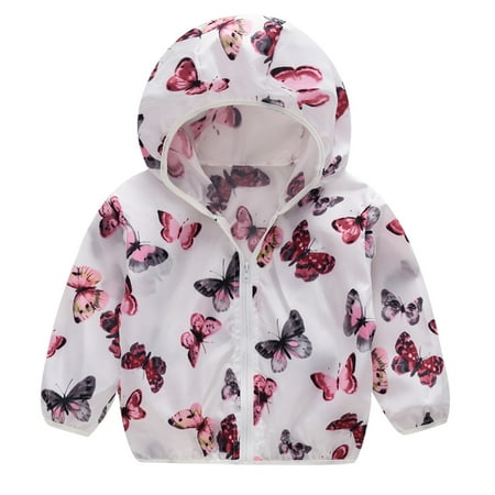 

SUWHWEA Toddler Kids Summer Sunscreen Jackets Printing Hooded Outerwear Zipper Coats in season Fall savings on Clearance