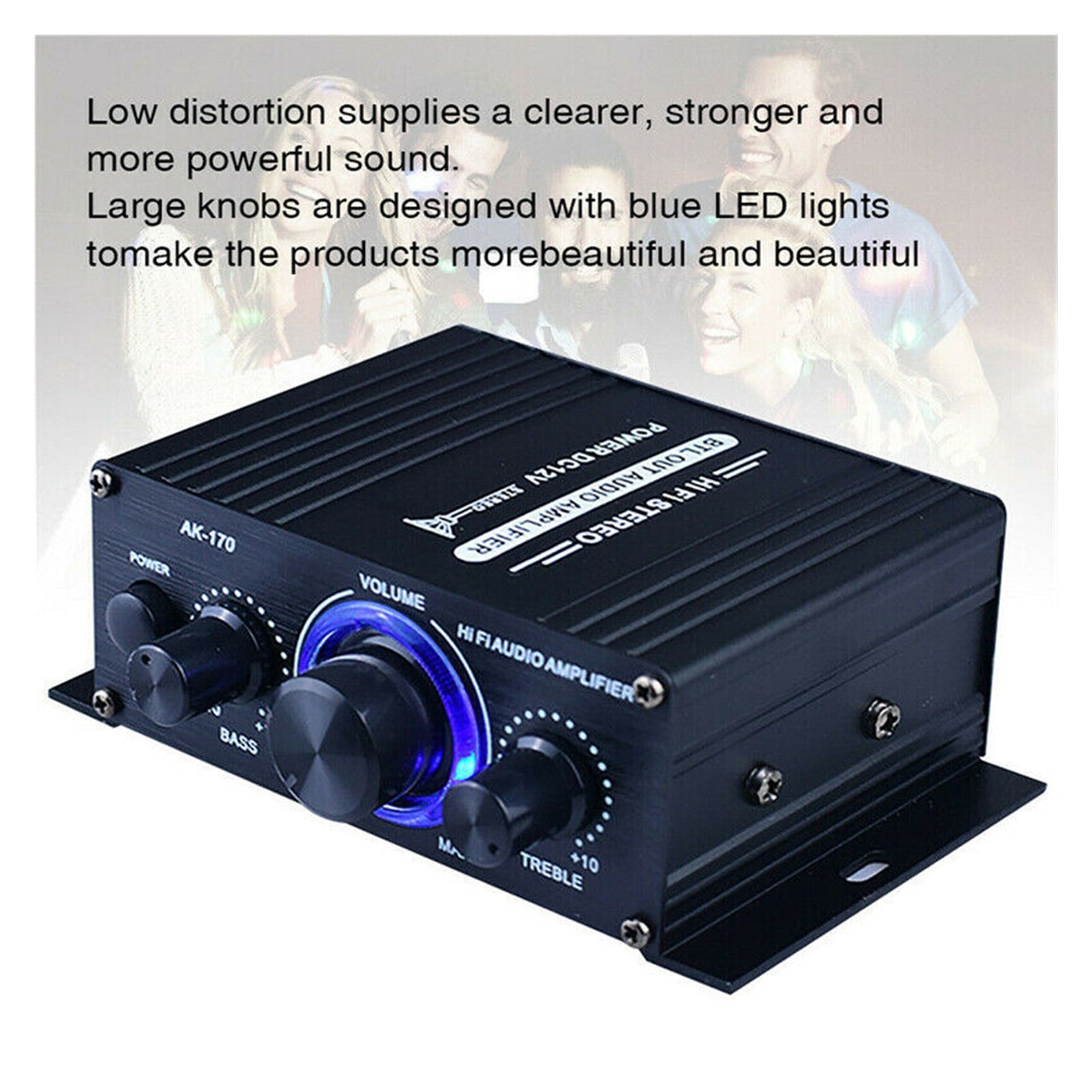 AK170 12V Mini Power Amplifier Digital Receiver AMP Dual Channel 20W+20W Bass Treble Volume Control For Car Home USE ,Small Footprint