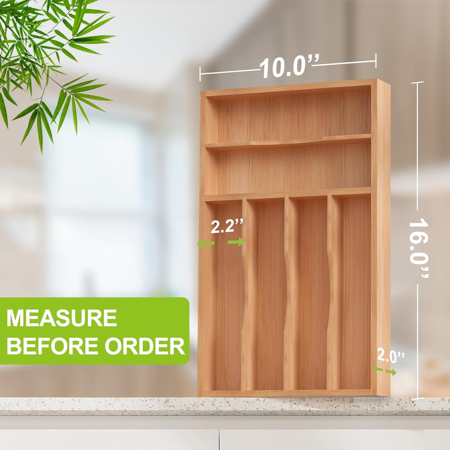 Bamboo Utensil Drawer Organizer, Kitchen Organizer for Flatware Cutlery, Silverware Tray for Drawer (5 Slots, Natural)
