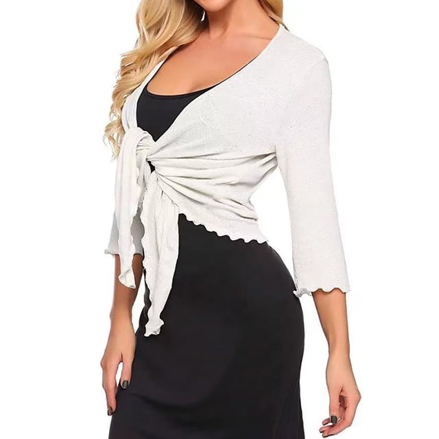 CEHVOM Women's Solid Color Seven Point Sleeve Fashion Small Shawl Cardigan Top Clearance