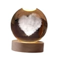 thumbnail image 2 of Bola de cristal 3D LED luz nocturna decoración patrón de corazón enchufe USB blanco cálido con base de madera para dormitorio familia guardería niños 6 cm de diámetro Yinane Luz de noche, 2 of 8