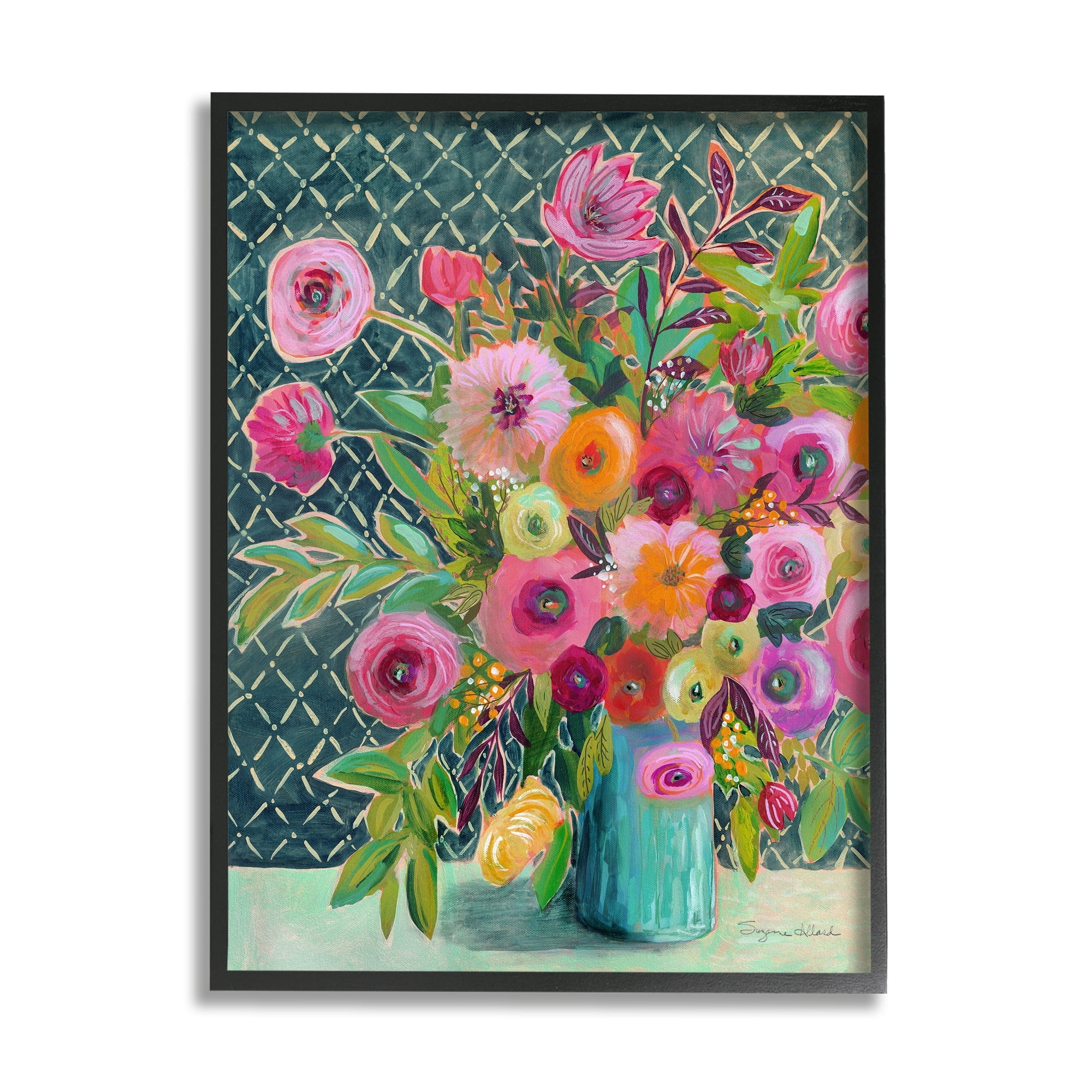 Stupell Industries Patterned Modern Flower Bouquet Botanical & Floral Painting Black Framed Art Print Wall Art