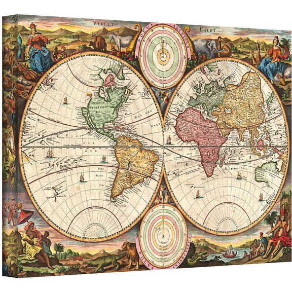 Daniel Stoopendaal "1730 Map Of The World" Gallery-Wrapped Canvas