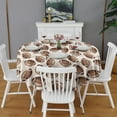 thumbnail image 2 of Brown Footballs on Beige Pattern Round Tablecloth 60"x60",Wrinkle Wipeable Table Cloth for Kitchen Dining Room Picnic Patio Party, 2 of 6