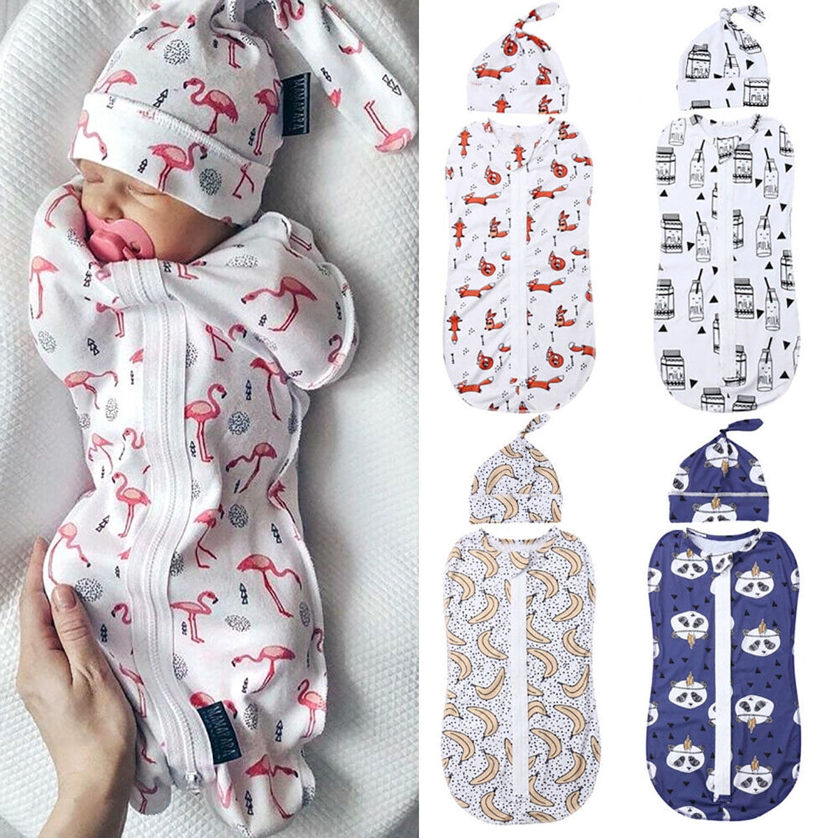 0-12 Month Newborn Baby Swaddle Blankets Bat Romper Hooded Sleeping Bag for Girls Boys Kids